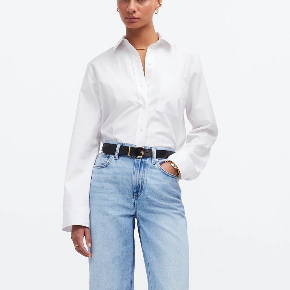 Madewell Relaxed Button Front Lightweight Cotton Poplin Shirt White Size L NWT